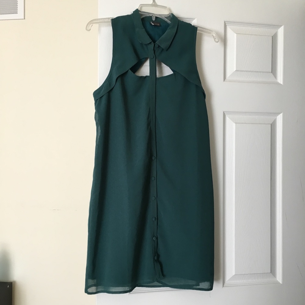 Vintage Chiffon Teal Cutout Shift Dress, size M